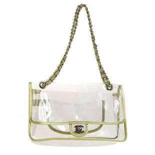 CHANEL CC Double Chain Shoulder Bag Clear Gold Vinyl Leather: CHANEL CC Double Chain Shoulder Bag Clear Gold Vinyl Leather Size: Medium Country/Region of Manufacture: France Department: Women Style: Shoulder Bag Bag Height: 7.1 Exterior Color: Clear Gold