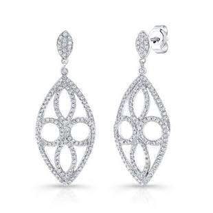 Marquise Shaped Diamond Pave Earrings In 14k White Gold (9/10 Ct.tw.): Marquise Shaped Diamond Pave Earrings In 14k White Gold (9/10 Ct.tw.) Elegant Marquise Shaped Earrings Adorned With Pave, Prong And Bezel Set Diamonds (h-i/vs 0.95 Ctw) Set In A Classic 14k White
