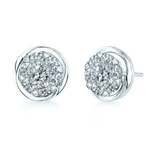 Diamond Stud High Polish Halo Earring In 14k White Gold: Diamond Stud High Polish Halo Earring In 14k White Gold Brilliant Stud Earrings With A Modern Twist Have 0.70 Carats In Round Diamonds Set In 14k White Gold 14 Karat White Gold Coronet Earring With