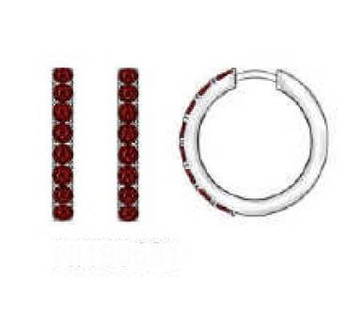 Ruby Round Huggie Earrings In 18k White Gold: Ruby Round Huggie Earrings In 18k White Gold Lovely Huggie Earrings Feature 2.5mm Round Rubies Set In 18k White Gold 18k White Gold Earrings With 16 Round Rubies At 2.5mm Tag Description: 18KW