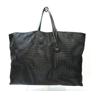 Bottega Veneta Intrecciolusion Unisex Nylon Leather Tote Bag Black Gray: Bottega Veneta Intrecciolusion Unisex Nylon Leather Tote Bag Black Gray Brand: Bottega Veneta Line: Intrecciolusion Country of Origin: Italy Type: Tote bag Gender: Unisex Material: Nylon 