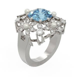 4.96 ctw Aquamarine & Diamond Ring 18K White Gold: 4.96 ctw Aquamarine & Diamond Ring 18K White Gold 4.96 ctw Aquamarine & Diamond Ring 18K White Gold Designer Brand Luxury Jewelrymade in the USA Suggested Retail Price: $9800 Item: Aquamarine