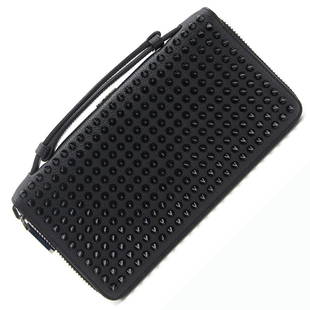 Christian Louboutin Lubutan Round Wallet Panettone 1165043 Black Leather Travel Case Men's Women's: Christian Louboutin Lubutan Round Wallet Panettone 1165043 Black Leather Travel Case Men's Women's Spike Studs Christian Brand: Christian Louboutin Gender: Men Women Material: Leather Leather: 