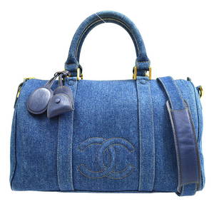 CHANEL CC Logos 2way Travel Hand Bag Purse Indigo Denim Vintage 4762784