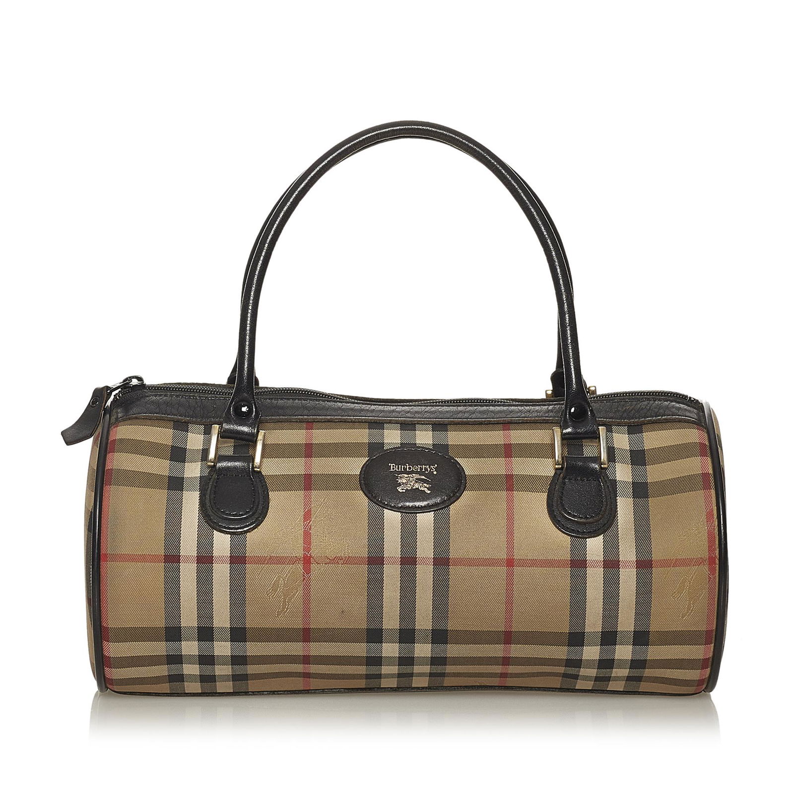Burberry Haymarket Check Canvas Boston Bag: Burberry Haymarket Check Canvas Boston Bag This boston bag features a canvas body with leather trim rolled leather handles a top zip closure and an interior slip pocket. Brand: Burberry Model: Haymark