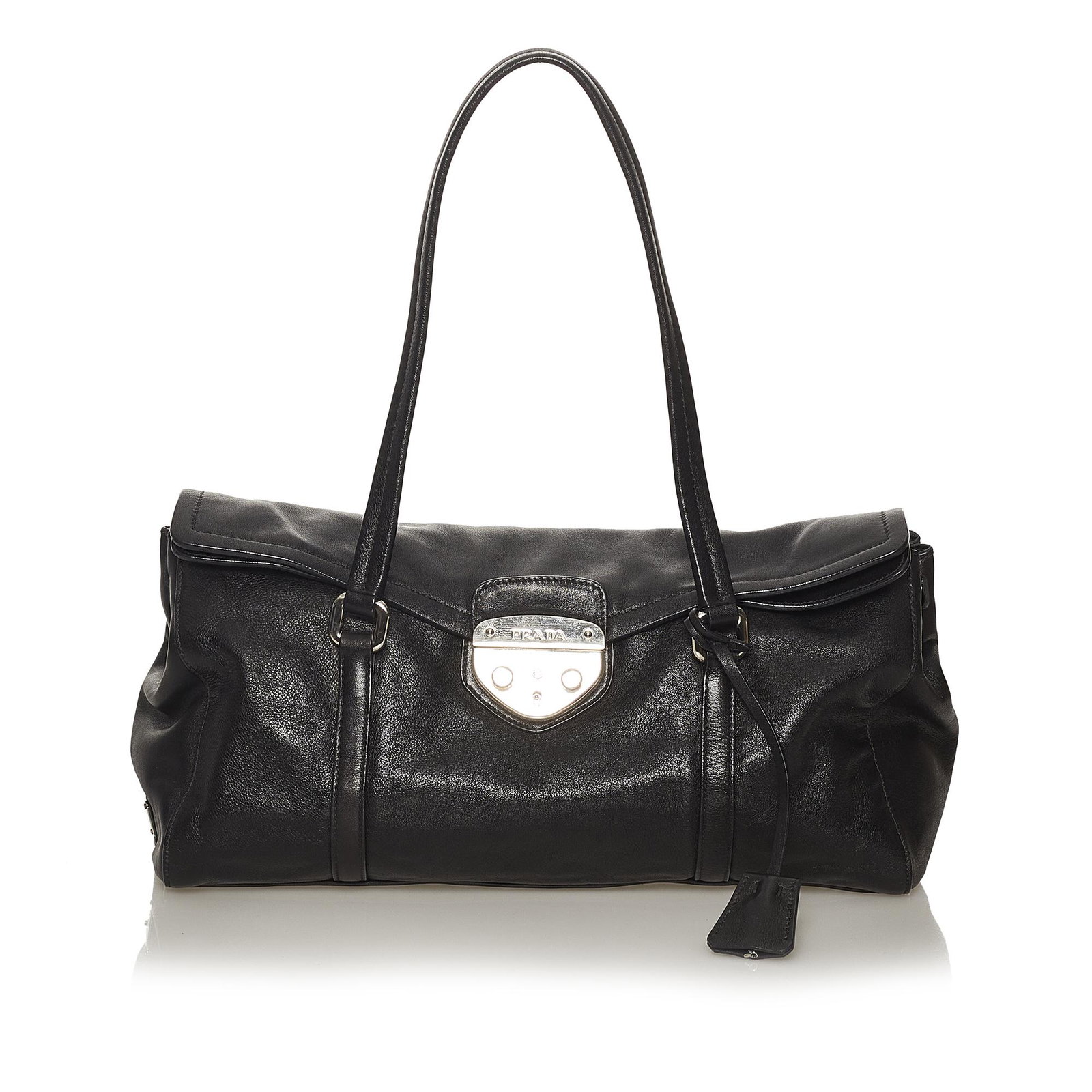 Prada Easy Leather Shoulder Bag: Prada Easy Leather Shoulder Bag The Easy shoulder bag features a leather body flat leather straps a front flap with push lock closure and an interior zip pocket. Brand: Prada Model: Easy Leather Shoul