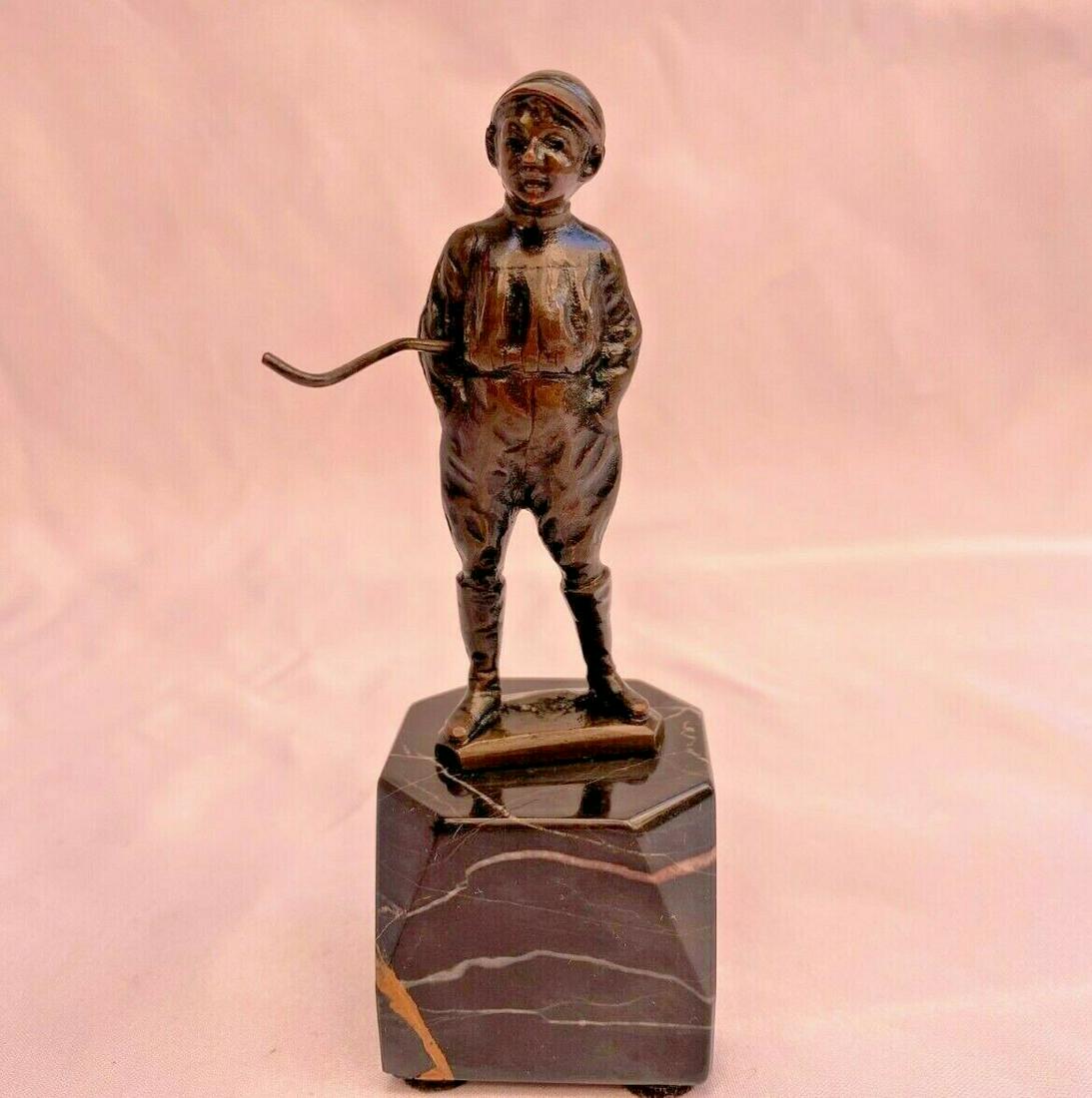 19C FRENCH BRONZE ON MARBLE STATUE OF A BOY WITH STICK: 19C FRENCH BRONZE ON MARBLE STATUE OF A BOY WITH STICK Modified Item: No Country/Region Of Manufacture: France Material: Bronze The BIDHAUS Guarantee: All items in this auction are guaranteed authenti