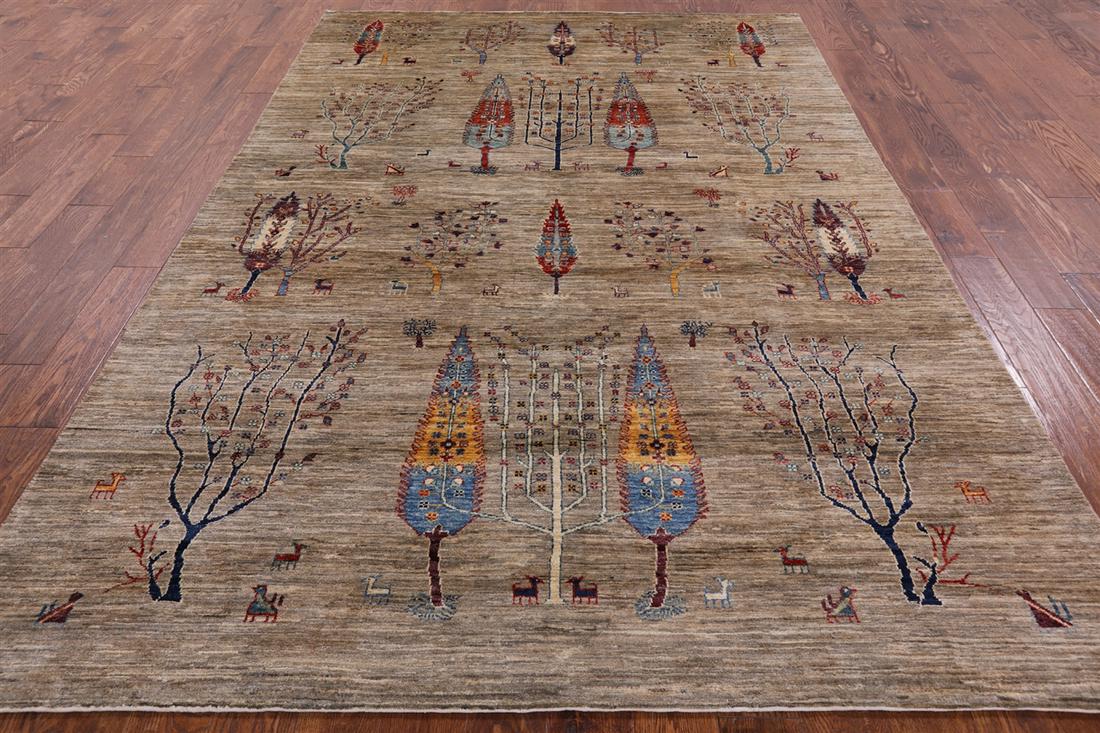 Tribal Persian Gabbeh Hand Knotted Rug 6' 7" X 9' 8": Tribal Persian Gabbeh Hand Knotted Rug 6' 7" X 9' 8" Design: Tribal Exact Size: 6\ 7 X 9\ 8 Style: Super Gabbeh Foundation: Cotton Pile: Wool Weave: Hand-knotted Age: New The BIDHAUS Guarantee: All it