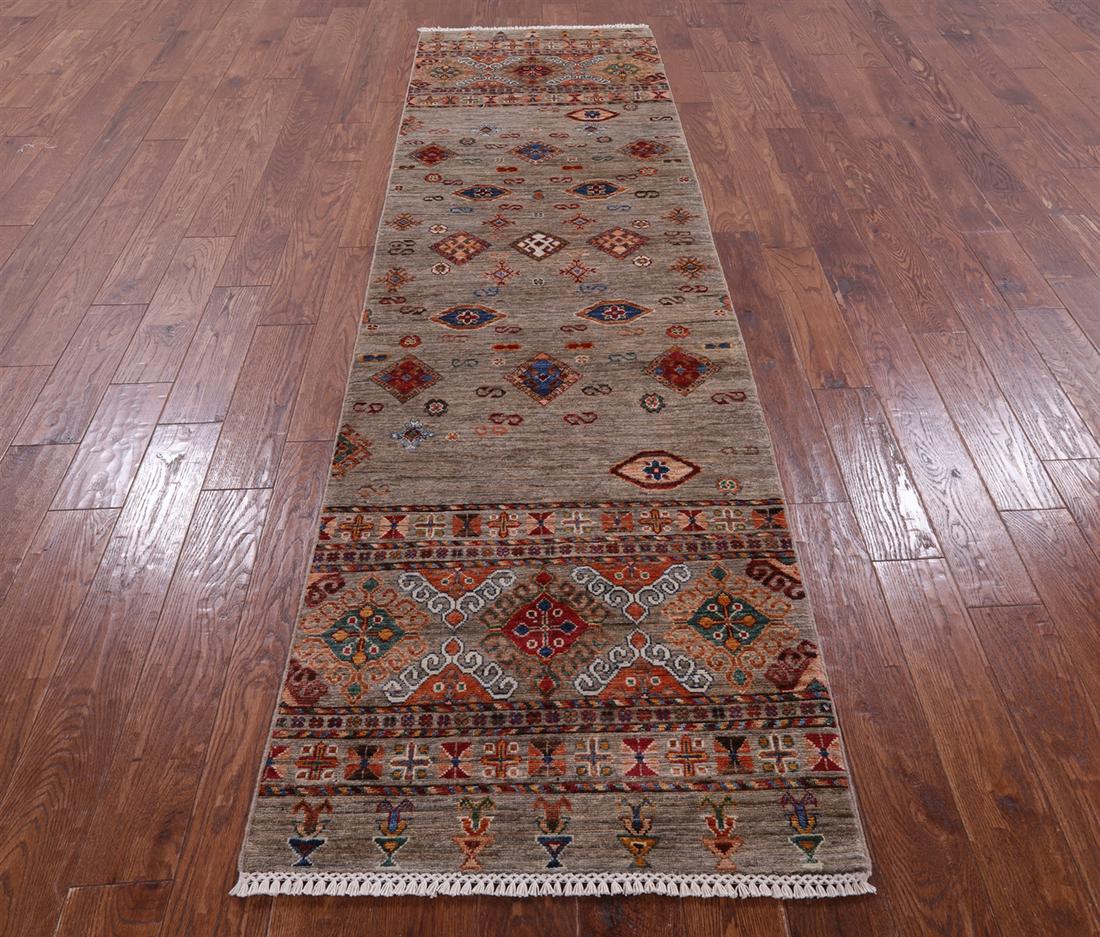 Super Kazak Khorjin Hand-Knotted Wool Runner Rug 2' 8" X 10' 0": Super Kazak Khorjin Hand-Knotted Wool Runner Rug 2' 8" X 10' 0" Design: Traditional Exact Size: 2\ 8 X 9\ 8 Style: Super Kazak Foundation: Cotton Pile: Wool Weave: Hand-knotted Age: New The BIDHAUS Gu