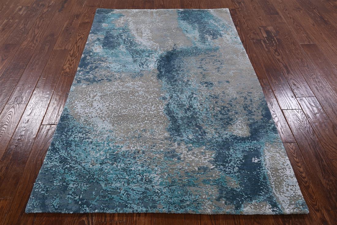 4' 0" X 6' 3" Handmade Wool & Silk Modern Rug: 4' 0" X 6' 3" Handmade Wool & Silk Modern Rug Design: Abstract Exact Size: 4\ 0 X 6\ 3 Style: Modern Foundation: Cotton Pile: Wool & Silk Weave: Hand-knotted Age: New The BIDHAUS Guarantee: All items
