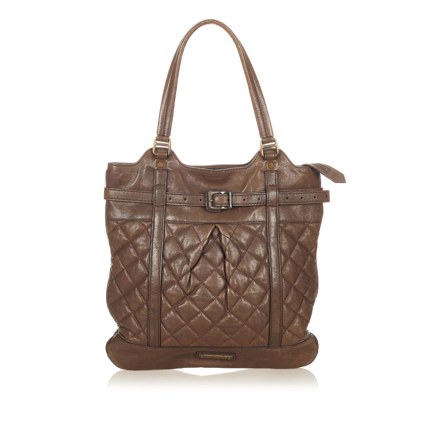 Burberry Quilted Lambskin Leather Tote Bag: Burberry Quilted Lambskin Leather Tote Bag This tote bag features a quilted lambskin leather body rolled leather straps a top zip closure and interior zip and slip pockets. Brand: Burberry Model: Quil