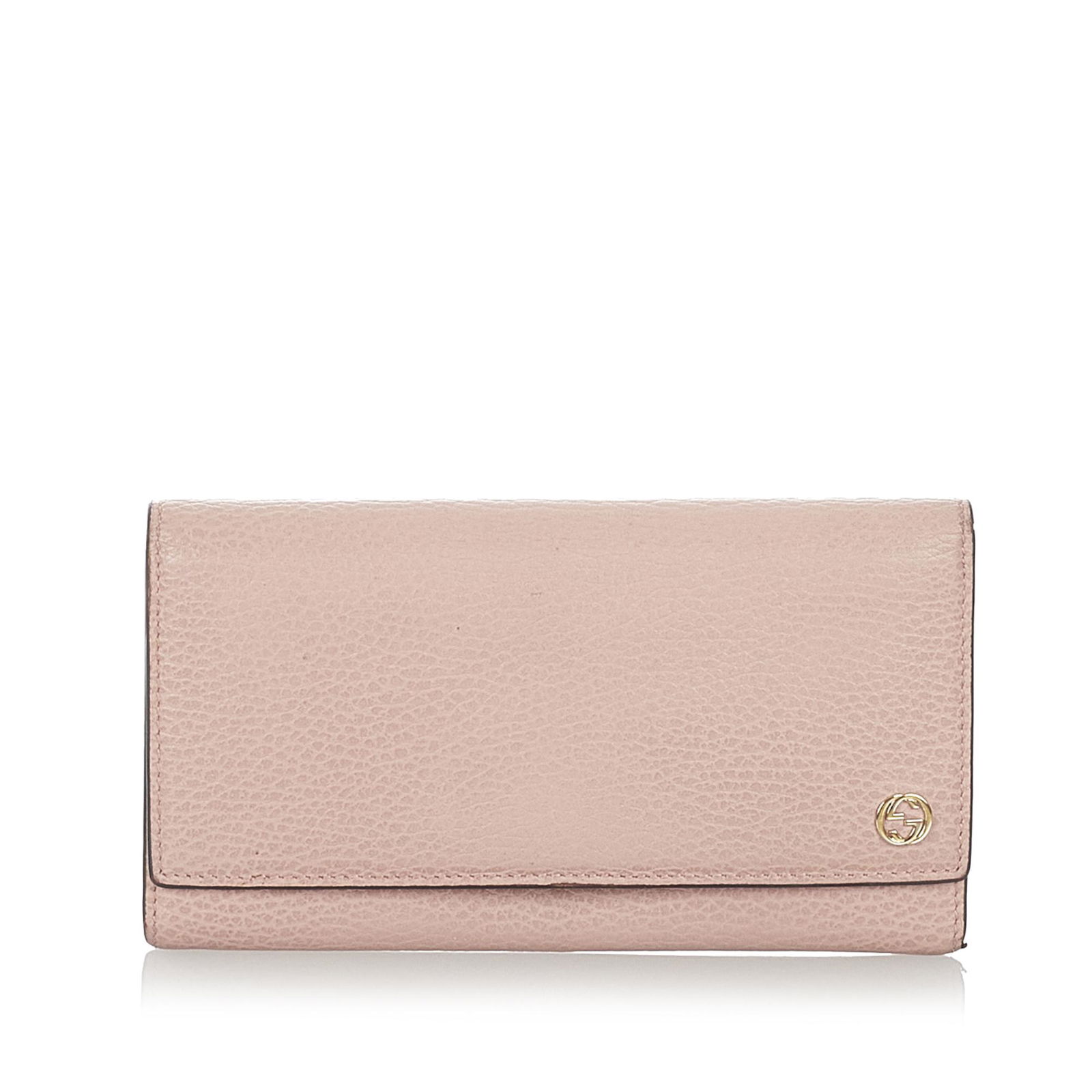 Gucci Leather Long Wallet: Gucci Leather Long Wallet This long wallet features a leather body a flap and an interior zip and slip compartments. Brand: Gucci Model: Leather Long Wallet Origin: Italy Category: SLG Color: Pink Sty