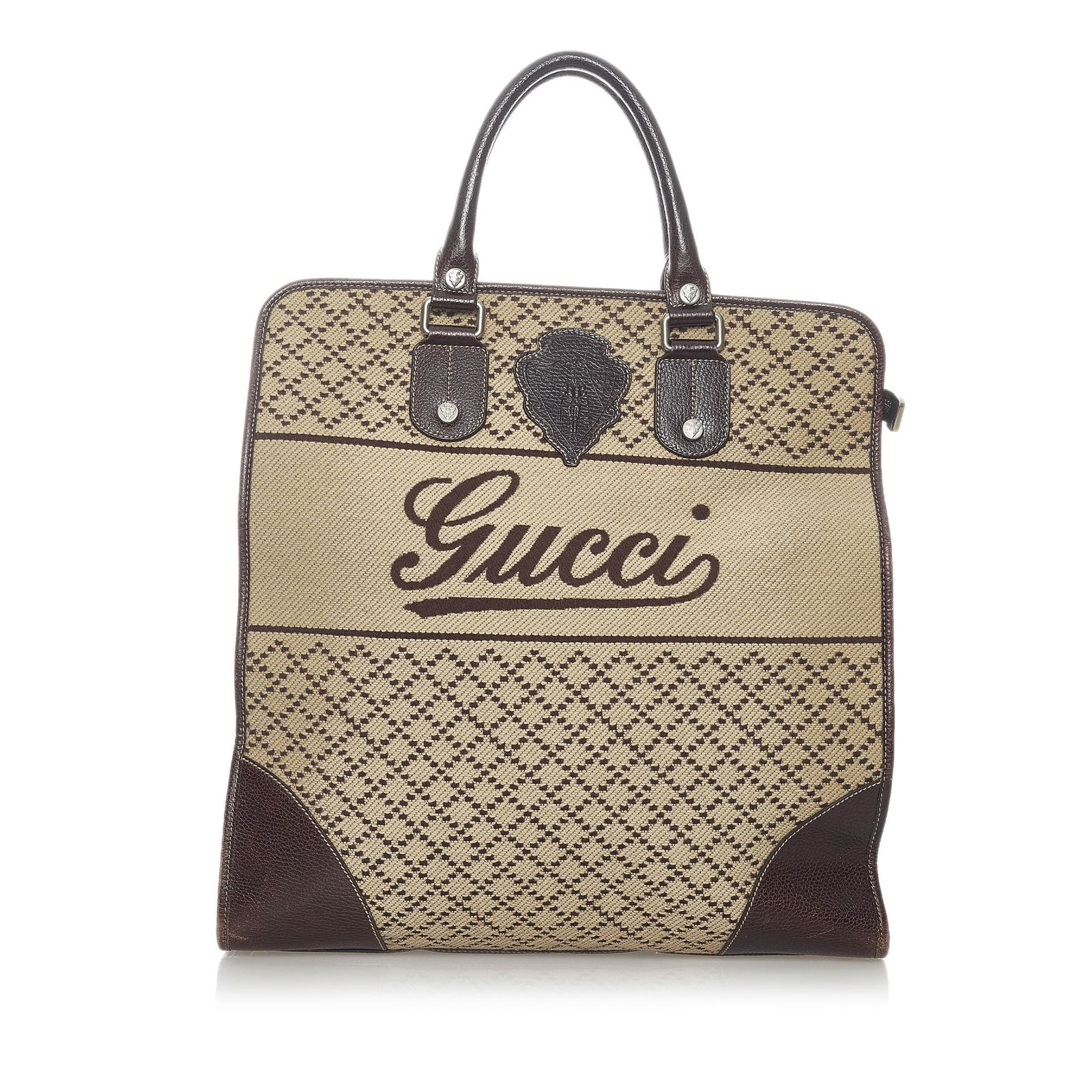 Gucci Diamante Hysteria Wool Travel Bag: Gucci Diamante Hysteria Wool Travel Bag This travel bag features a wool body with leather trim rolled leather handles a top zip closure and interior zip and slip pockets. Brand: Gucci Model: Diamante