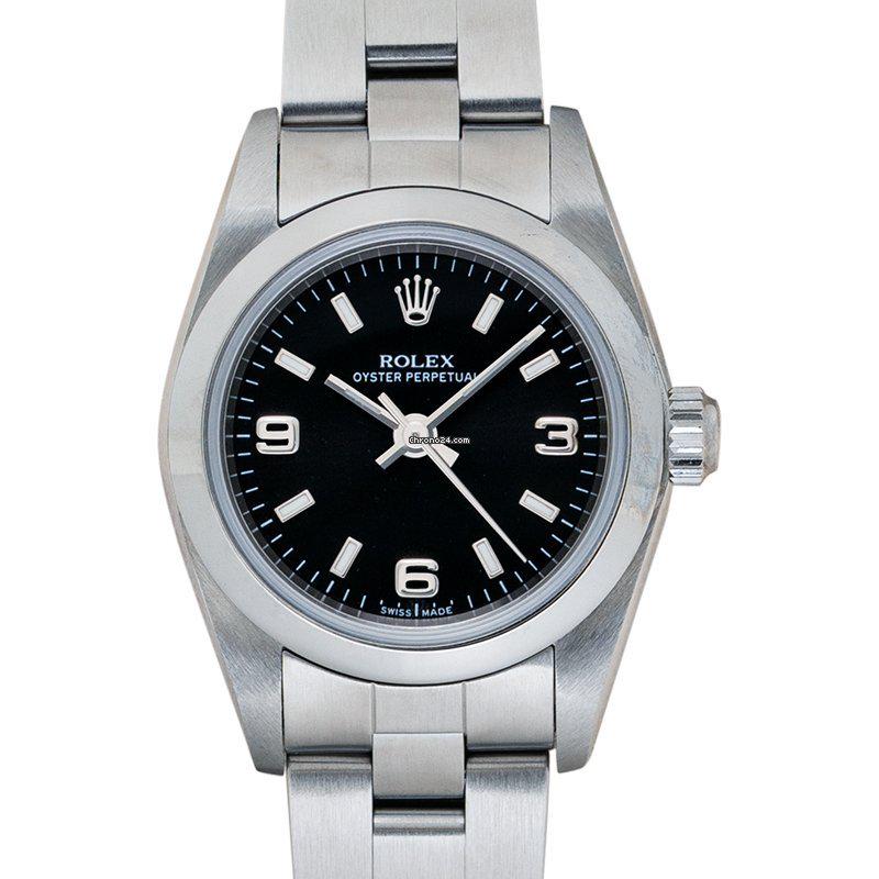 Rolex Lady Oyster Perpetual Salmon Quarter Arabic - 76080 Black: Rolex Lady Oyster Perpetual Salmon Quarter Arabic - 76080 Black Brand: Rolex Model: Oyster Perpetual Dealer product code: 109022B Case material: Steel Year of production: 2002 Condition: Very good (Wo