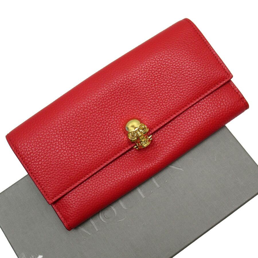 Alexander McQUEEN ALE ANDER W hook bi-fold wallet skull red gold leather: Alexander McQUEEN ALE ANDER W hook bi-fold wallet skull red gold leather Brand: Alexander McQueen Country of Origin: Italy Type: Long wallet (bi-fold) Material: Leather Leather: Color: Gold Red color