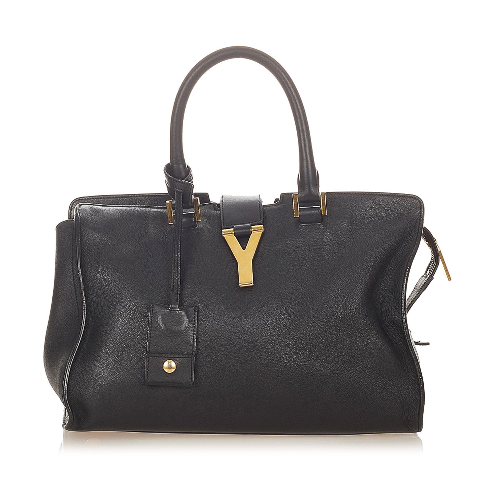 YSL Cabas Chyc Leather Satchel: YSL Cabas Chyc Leather Satchel The Cabas Chyc satchel features a leather body rolled leather handles a flat leather strap a top strap with a gold-tone Y hardware a top zip closure and an interior zip