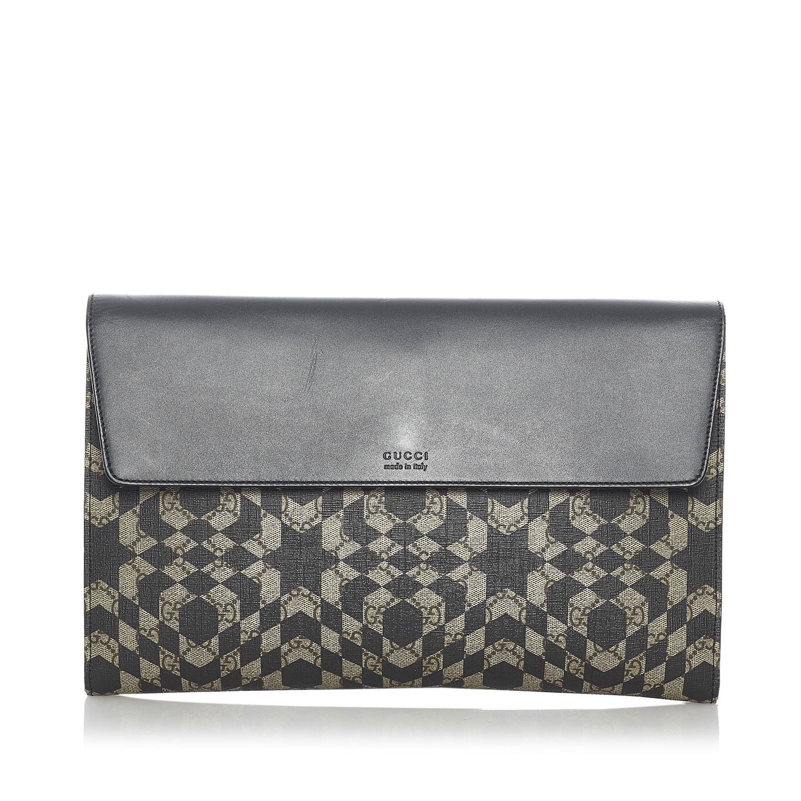 Gucci GG Caleido Clutch Bag: Gucci GG Caleido Clutch Bag This clutch bag features a coated canvas body a front flap with a magnetic snap button closure and interior slip pockets. Brand: Gucci Model: GG Caleido Clutch Bag Origin: