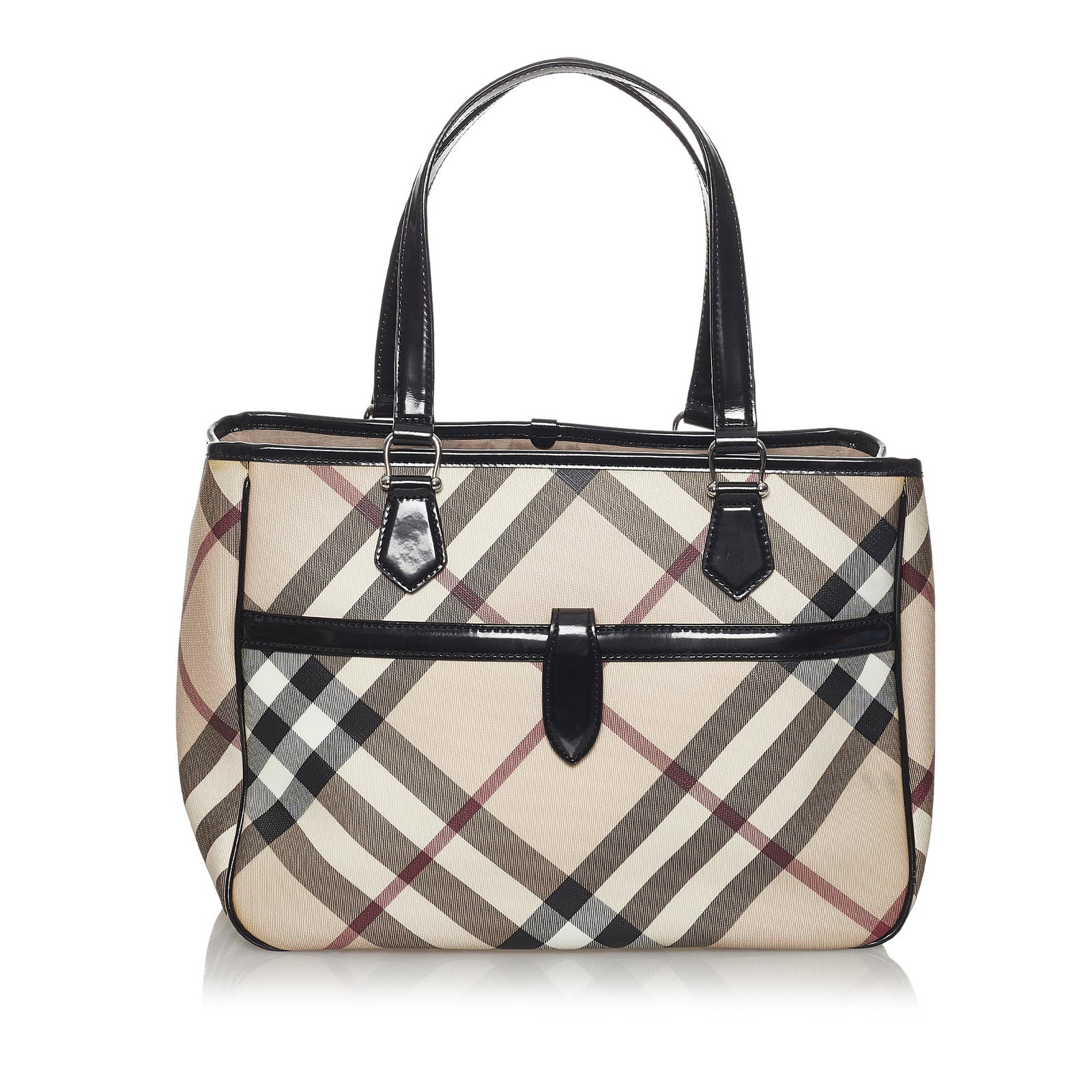 Burberry Supernova Check Tote Bag: Burberry Supernova Check Tote Bag This tote bag features a PVC body with patent leather trim an exterior slip pocket flat leather straps an open top and interior pockets. Brand: Burberry Model: Supern