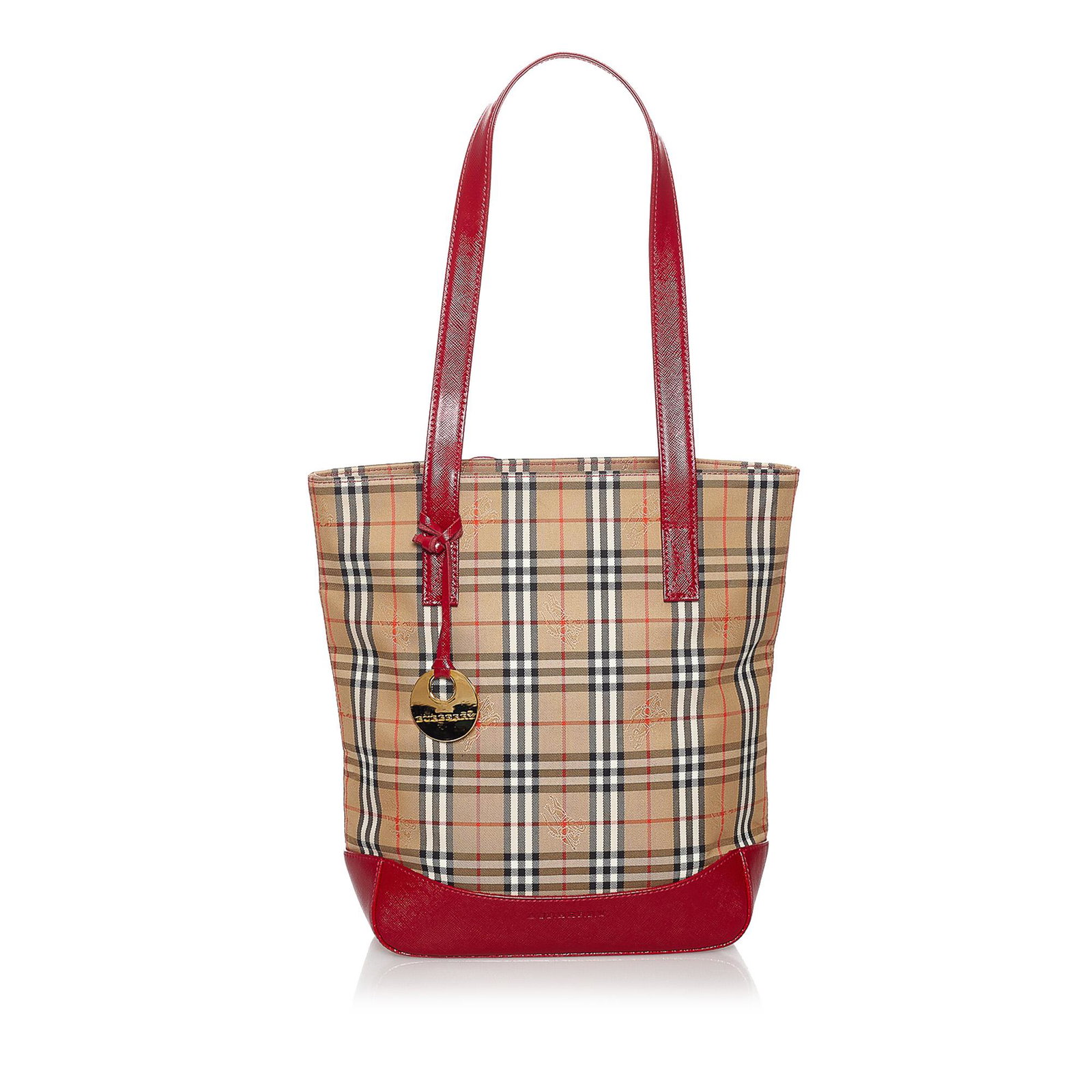 Burberry Haymarket Check Canvas Tote Bag: Burberry Haymarket Check Canvas Tote Bag This tote bag features a plaid canvas body with leather bottom panel flat leather straps an open top and interior zip and slip pockets. Brand: Burberry Model: 