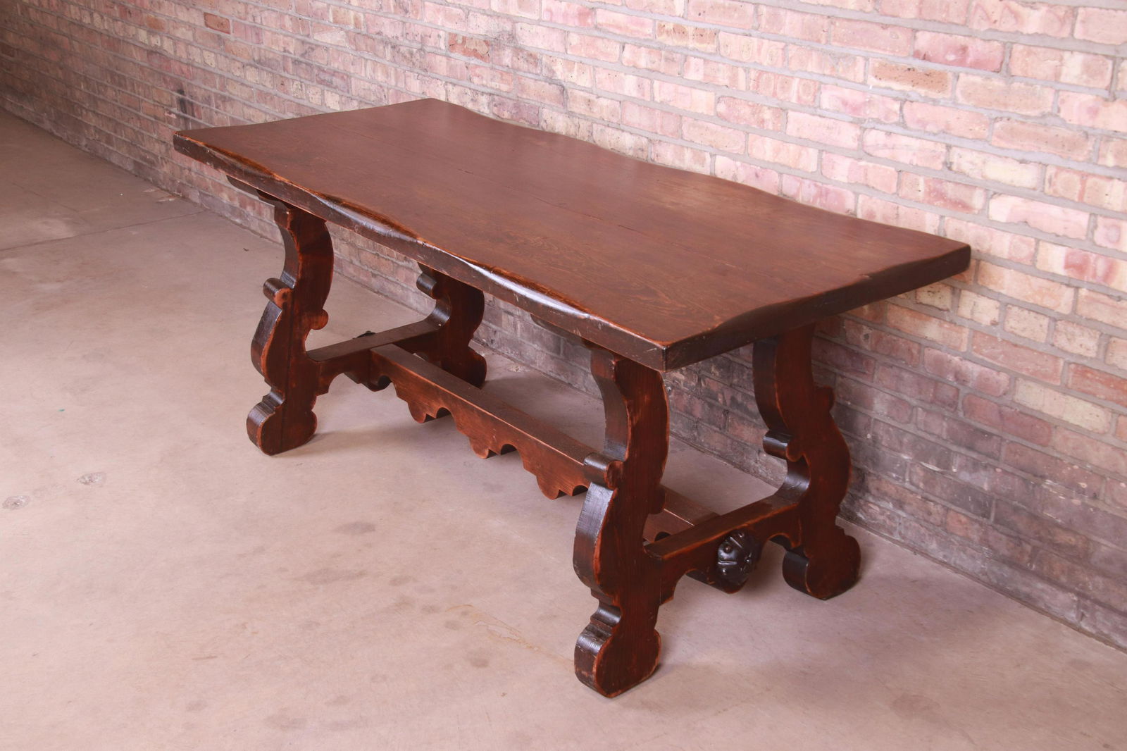 Antique Italian Solid Oak Library Trestle Table or Writing Desk: Antique Italian Solid Oak Library Trestle Table or Writing Desk An exceptional antique Italian solid oak writing desk or library table Italy Late 18th Century Measures: 68.88"W x 28.88"D x 30.38"H. Kn