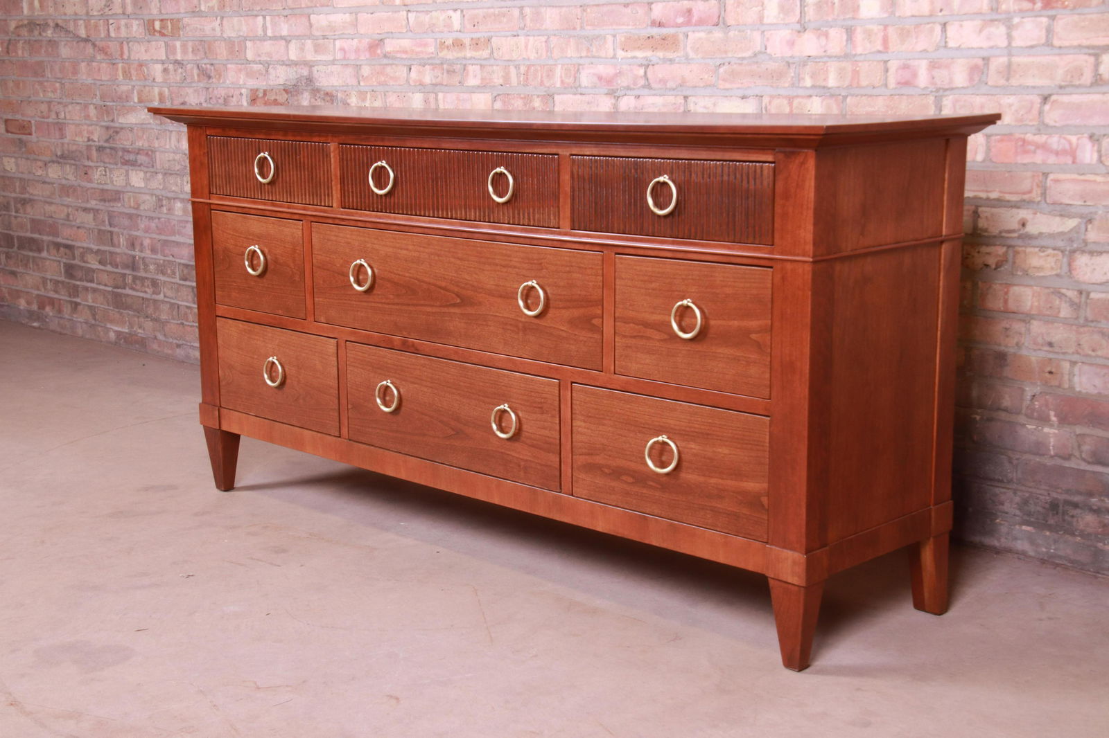 Baker Furniture French Regency Cherry Wood Triple Dresser or Credenza Newly Refinished: Baker Furniture French Regency Cherry Wood Triple Dresser or Credenza Newly Refinished An exceptional mid-century French Regency style nine-drawer dresser or credenza By Baker Furniture USA Circa 1960