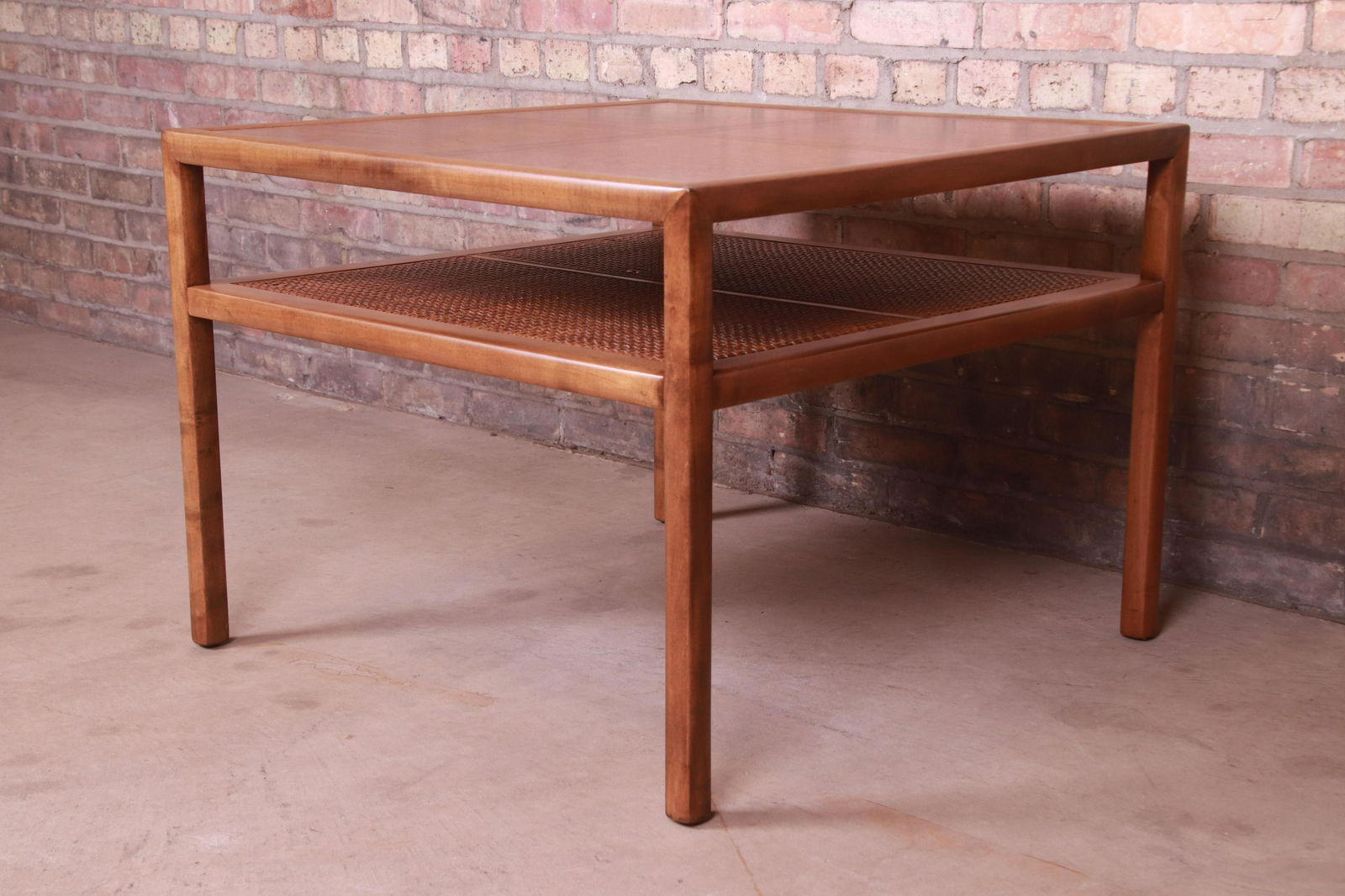 Michael Taylor for Baker Furniture Cherry Wood and Cane Two-Tier Coffee Table Newly Refinished: Michael Taylor for Baker Furniture Cherry Wood and Cane Two-Tier Coffee Table Newly Refinished A gorgeous mid-century modern two-tier tea table or coffee table By Michael Taylor for Baker Furniture US