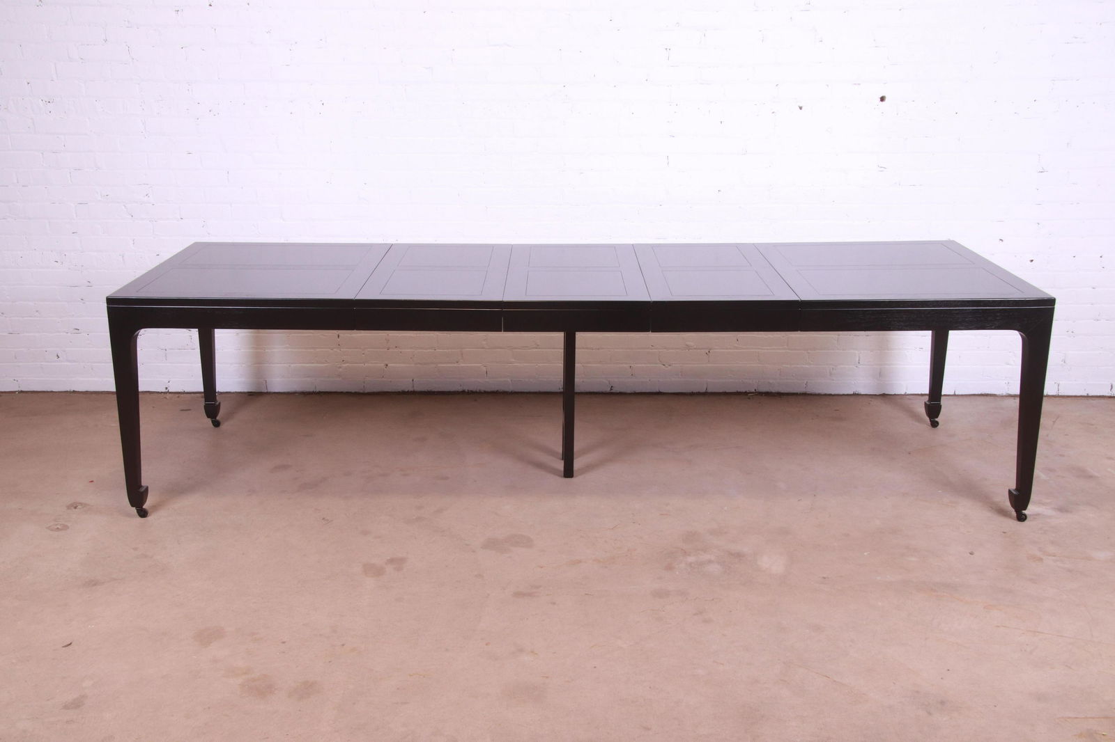 Michael Taylor for Baker Furniture Far East Collection Black Lacquered Dining Table Newly: Michael Taylor for Baker Furniture Far East Collection Black Lacquered Dining Table Newly Refinished An exceptional mid-century modern Hollywood Regency Chinoiserie extension dining table By Michael T