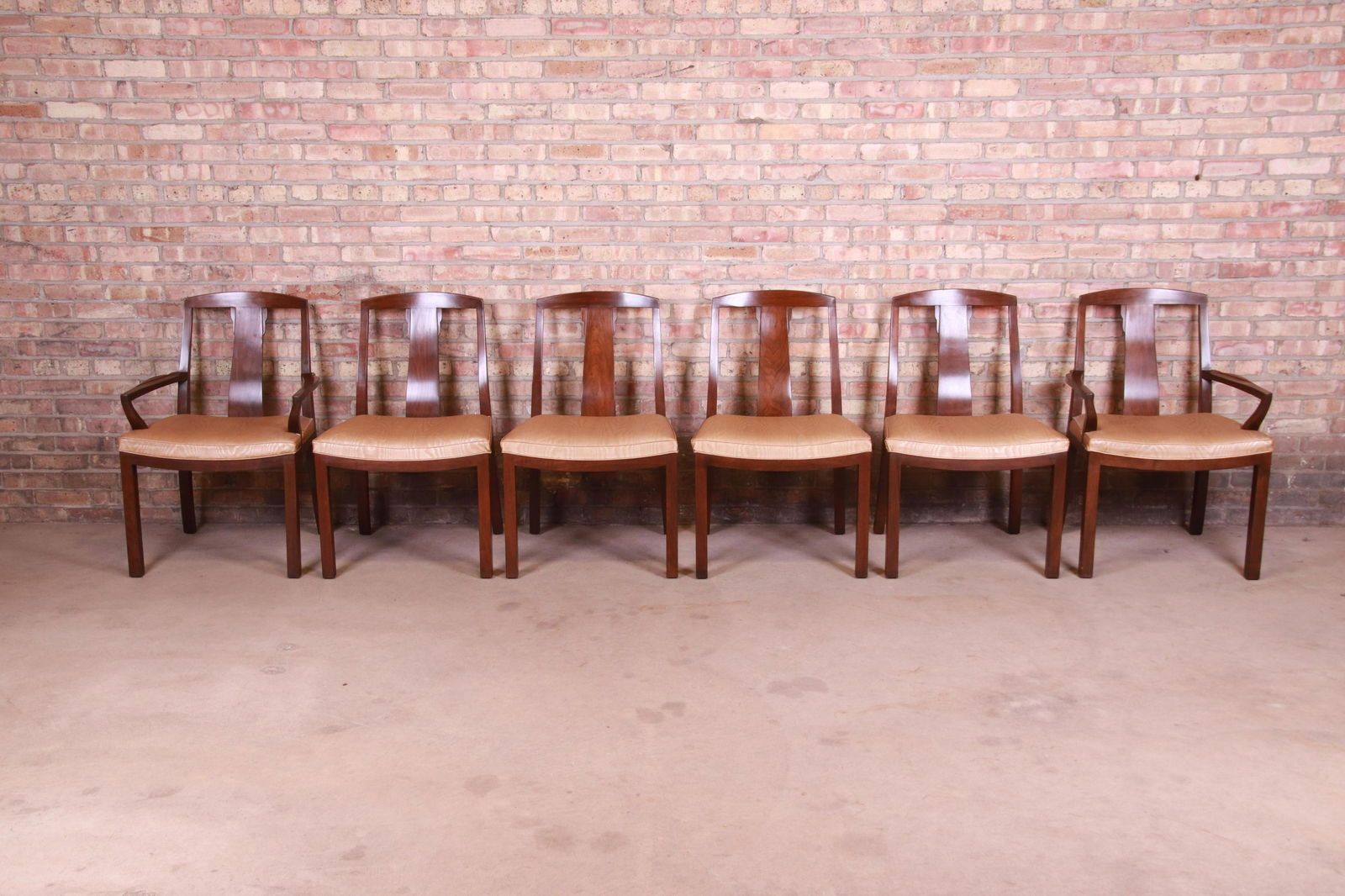 Michael Taylor for Baker Far East Collection Walnut Dining Chairs Set of Six: Michael Taylor for Baker Far East Collection Walnut Dining Chairs Set of Six A gorgeous set of six mid-century modern Hollywood Regency Chinoiserie dining chairs By Michael Taylor for Baker Furniture