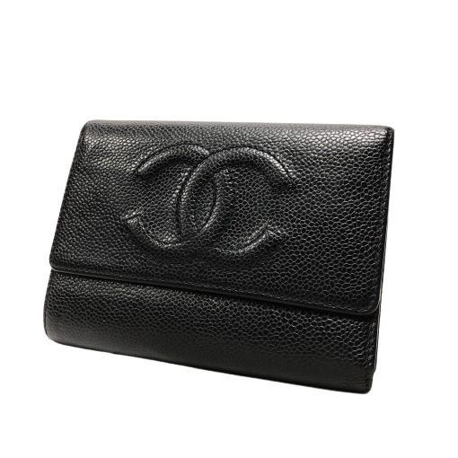 CHANEL Caviar Skin Leather Tri-Fold Wallet VINTAGE Coco Mark: CHANEL Caviar Skin Leather Tri-Fold Wallet VINTAGE Coco Mark Brand: Chanel Type: Wallet (tri-fold) Gender: Women Material: Caviar leather Caviar leather: Color: Black Closure: Snap fastener Season: Vi