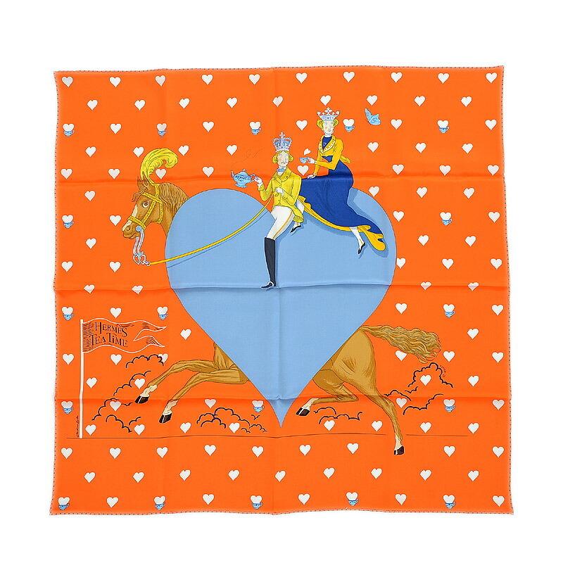 Hermes Carre 70 Scarf Tea Time Orange 100%: Hermes Carre 70 Scarf Tea Time Orange 100% Brand: Hermes Color: Blue Orange White Material: Silk100% Silk: 100% Size (LxW): 67cm x 67cm / 26.37 x 26.37 Condition: Opened (never used) The BIDHAUS Guara