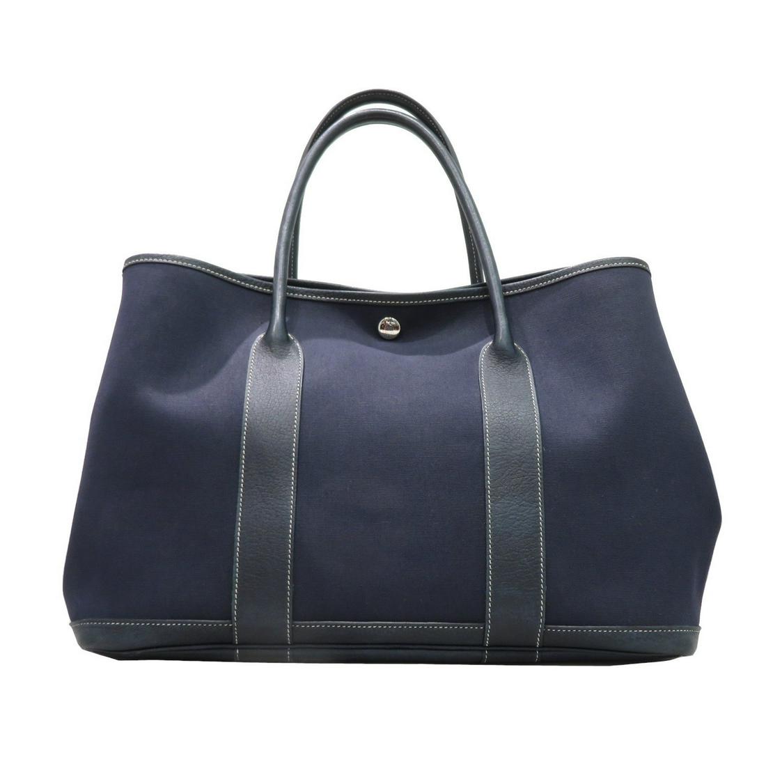 HERMES Garden Party Tote Bag Navy: HERMES Garden Party Tote Bag Navy Brand: Hermes Line: Garden Type: Tote bag Material: Toile officier Leather Toile officier: Leather: Color: Navy Size (HxWxD): 25.5cm x 36cm x 17.5cm / 10.03 x 14.17 x