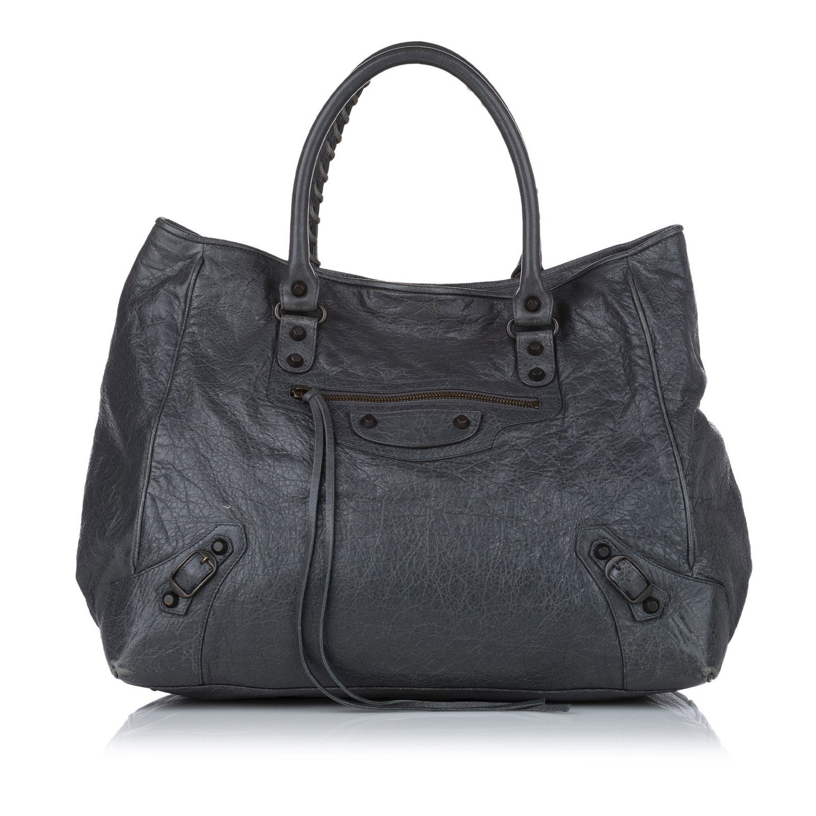Balenciaga Large Motocross Sunday Lambskin Leather Tote Bag: Balenciaga Large Motocross Sunday Lambskin Leather Tote Bag The Sunday Tote features a lambskin leather body a front exterior zip pocket rolled leather handles a top zip closure and an interior zip po