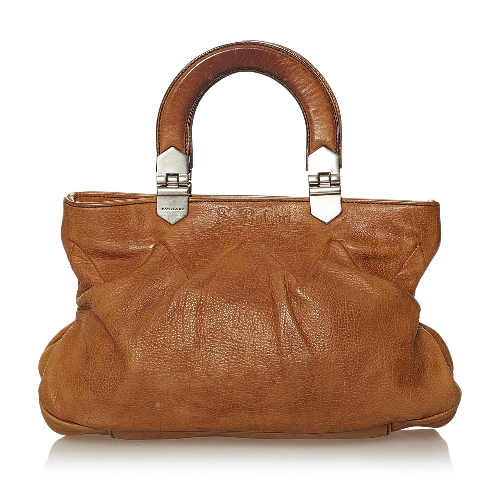 Bvlgari Leather Satchel: Bvlgari Leather Satchel This satchel features a leather body rolled top handles a flat leather strap a top zip closure and an interior slip pocket. Brand: Bvlgari Model: Leather Satchel Origin: Italy