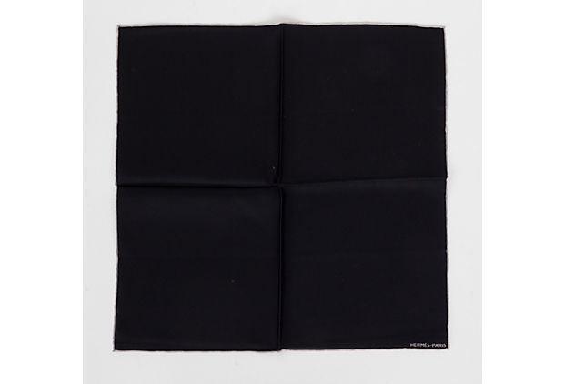 Hermes Black Silk Pochette Scarf: Hermes Black Silk Pochette Scarf Condition: Excellent Era: Contemporary; 2000s Dimensions: 16.5" L x 16.5" W Materials: silk Color: black grey Hermes black square silk pocket scarf with grey hand-roll