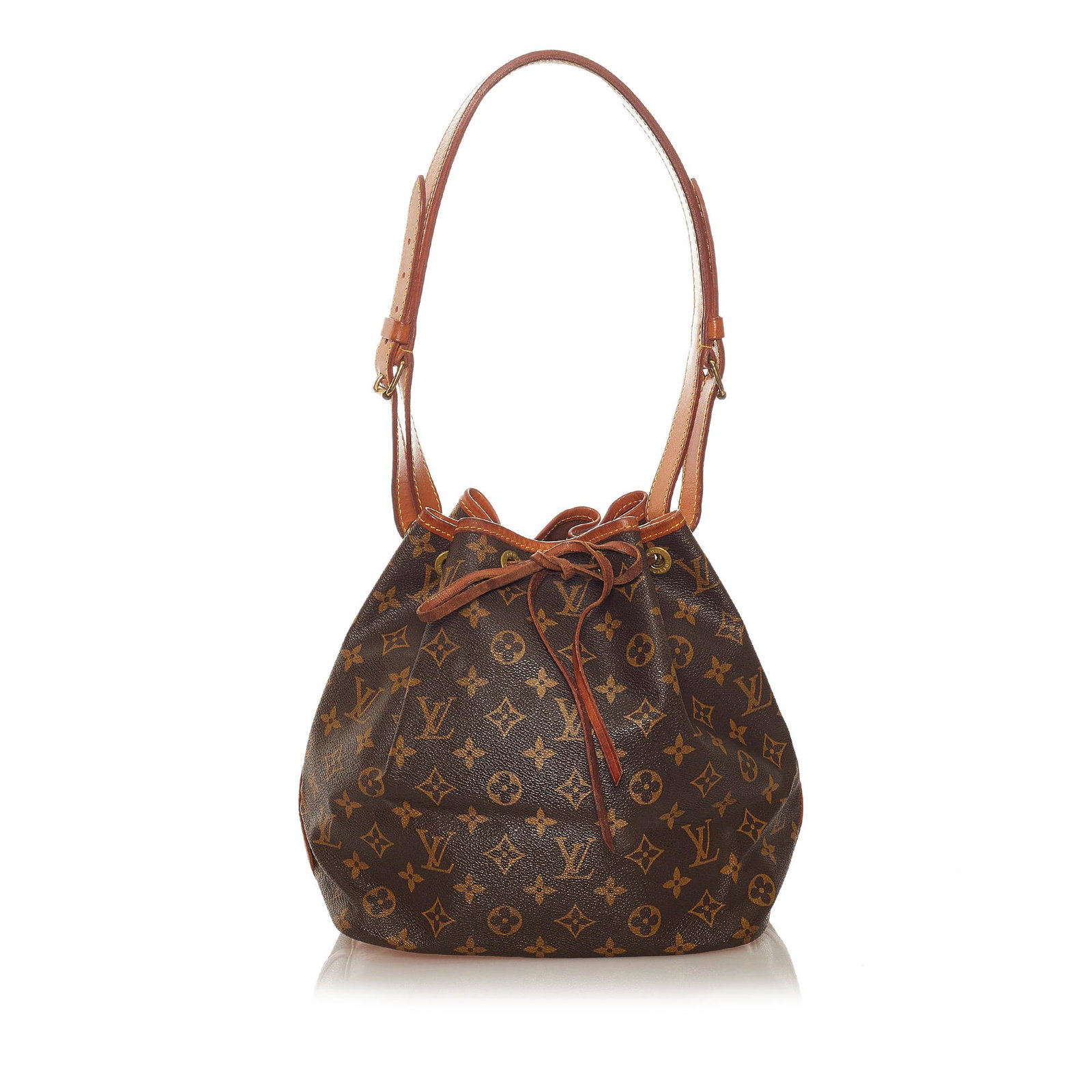 Louis Vuitton Monogram Petit Noe: Louis Vuitton Monogram Petit Noe The Petit Noe features a monogram canvas body an adjustable flat leather strap and a top drawstring closure. Brand: Louis Vuitton Model: Monogram Petit Noe Origin: FRA