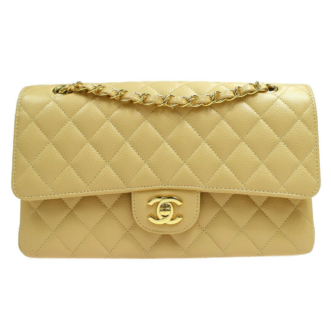 CHANEL Classic Double Flap Medium Shoulder Bag Beige Caviar 19478883: CHANEL Classic Double Flap Medium Shoulder Bag Beige Caviar 19478883 Size: Medium Accents: Logo Model: Chain Shoulder Bag Handle/Strap Material: Chain Style: Shoulder Bag Lining Color: Beige Bag Heigh