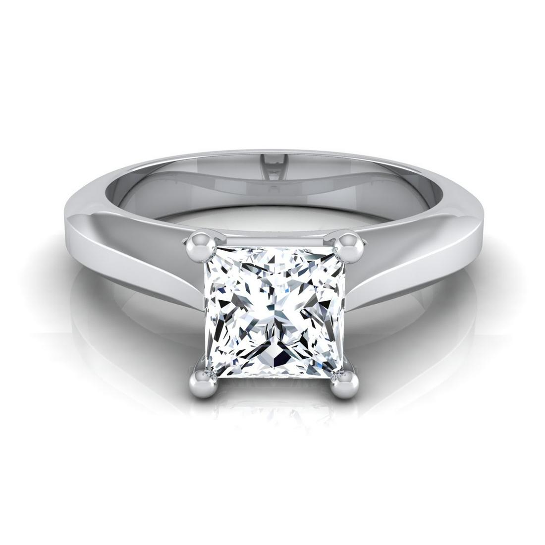 1/2ctw Princess Cut Diamond Graduated Beveled Shank Solitaire Ring With Cathedral Setting In 14k: 1/2ctw Princess Cut Diamond Graduated Beveled Shank Solitaire Ring With Cathedral Setting In 14k White Gold Understated Elegance, This Diamond Engagement Ring Showcases A 0.50 Carat Princess Cut Cente