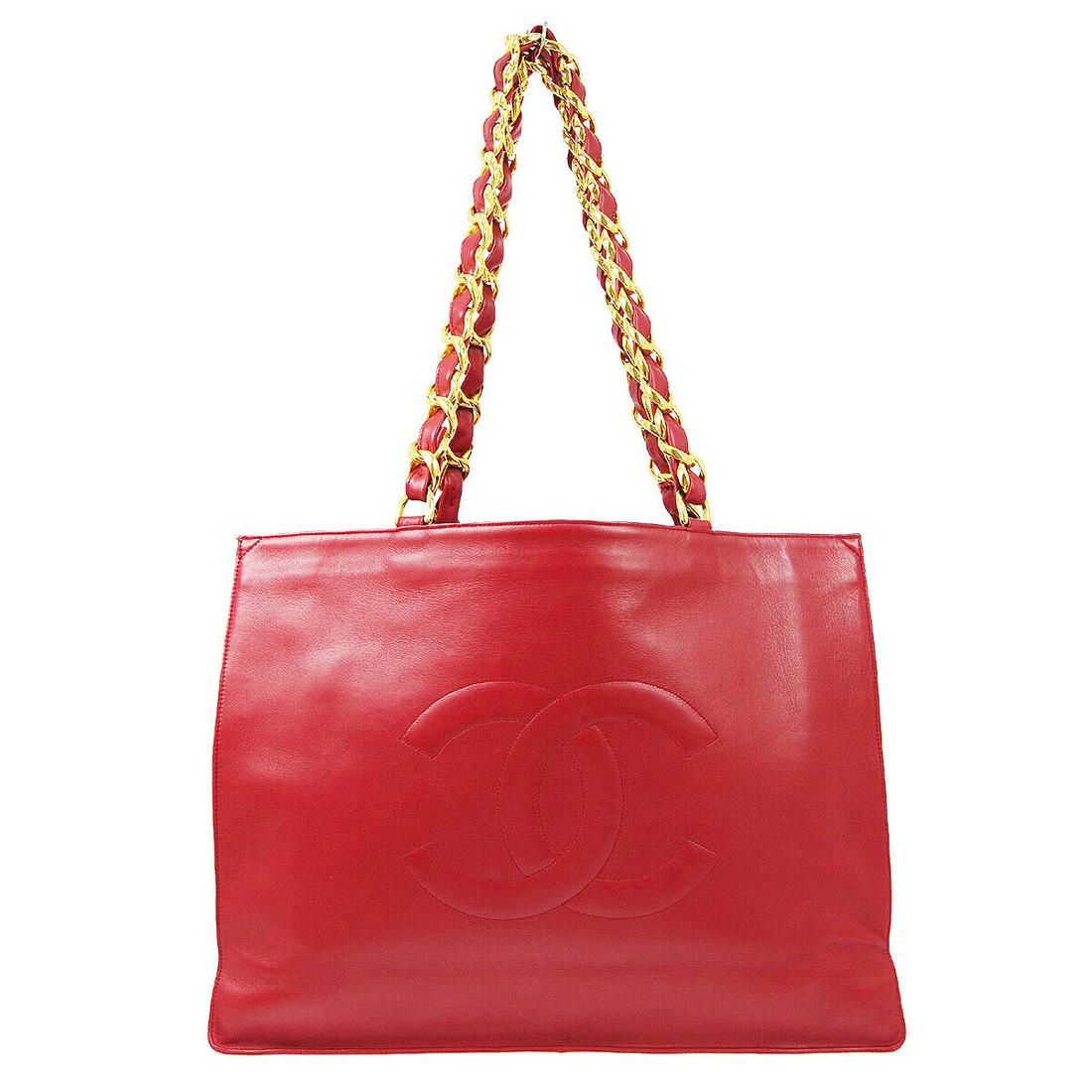 CHANEL Jumbo XL CC Chain Shoulder Tote Bag 2828752 Purse Red Lambskin: CHANEL Jumbo XL CC Chain Shoulder Tote Bag 2828752 Purse Red Lambskin Size: Large Accents: Logo Model: Chain Shoulder Tote Style: Tote Handle Style: Double Handles Bag Height: 12.2 Product Line: CHANE