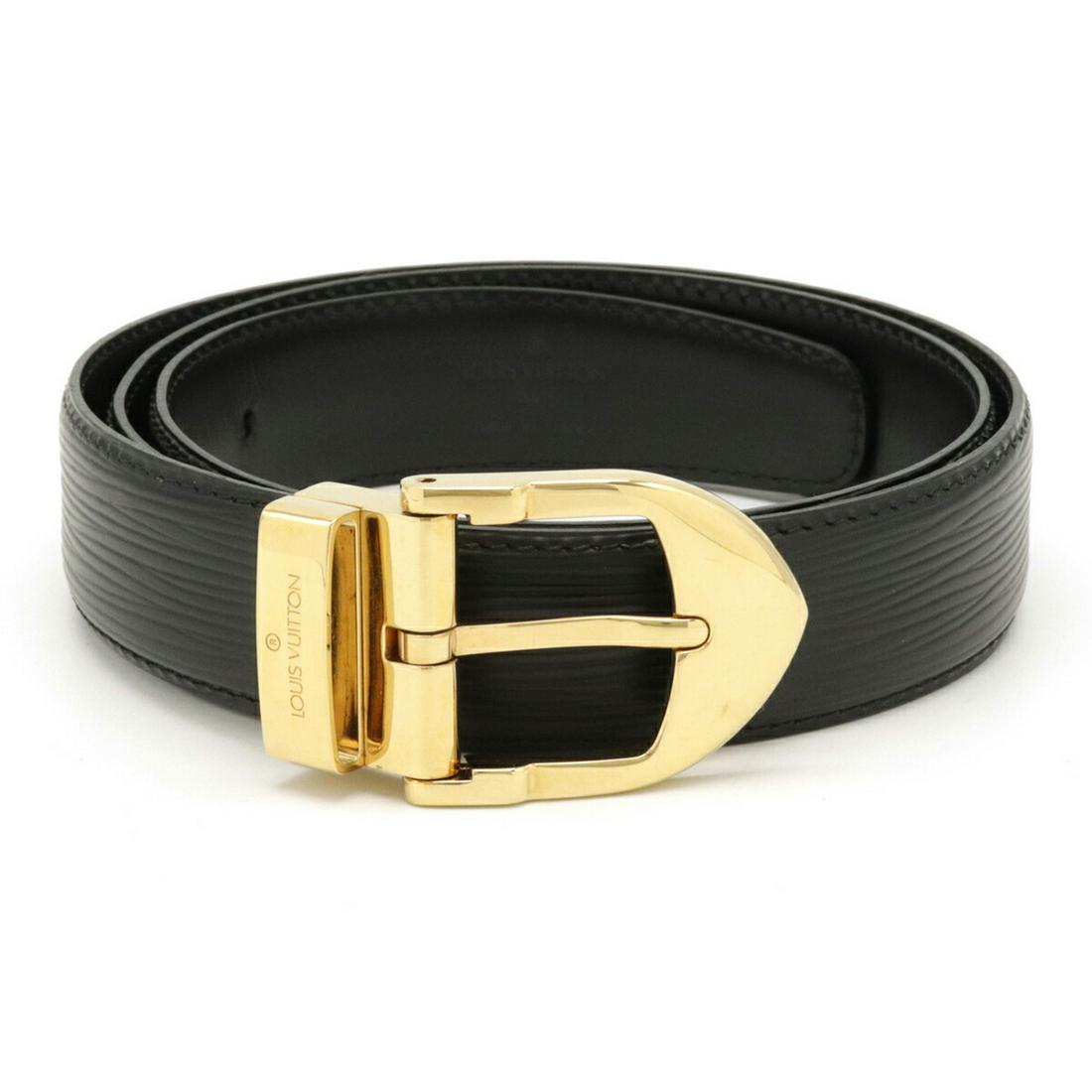 LOUIS VUITTON Epi Classic Belt Noir Black # 85 M6832V: LOUIS VUITTON Epi Classic Belt Noir Black # 85 M6832V Brand: Louis Vuitton Line: Epi Type: Standard belt Material (Strap): Epi leather Epi leather: Number of Belt Holes: 5 Color: Noir Size: 85 Length: