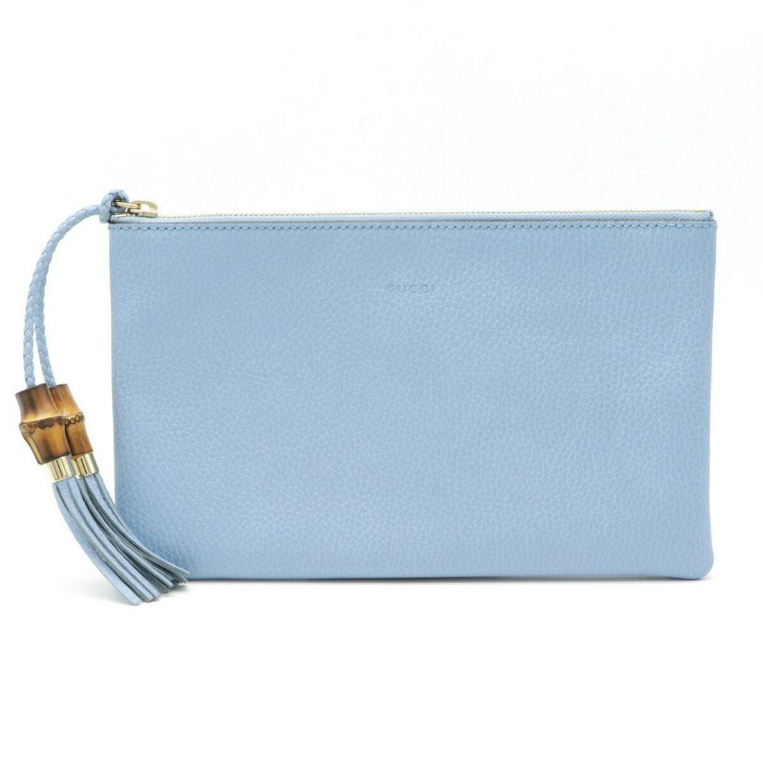 GUCCI Gucci Bamboo Tassel Clutch Bag Second Pouch Leather Light Blue 449652: GUCCI Gucci Bamboo Tassel Clutch Bag Second Pouch Leather Light Blue 449652 Brand: Gucci Type: Clutch bag Material: Bamboo Leather Bamboo: Leather: Color: Light blue Size (HxWxD): 16cm x 26cm / 6.29 x