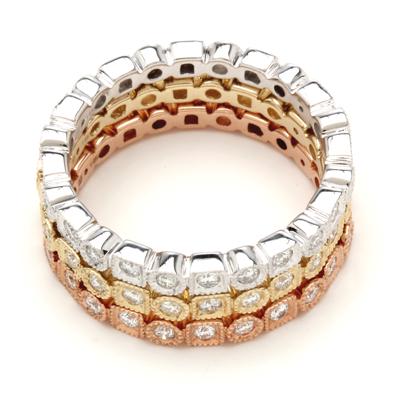 Diamond Milgrained Stackable Band In 14k White Gold: Diamond Milgrained Stackable Band In 14k White Gold Antique Finish Stackable Band Has 0.22 Carats Of Round Brilliants Set In 14k White Gold 14k White Gold Band With 17 Round Brilliant Diamonds Weighin