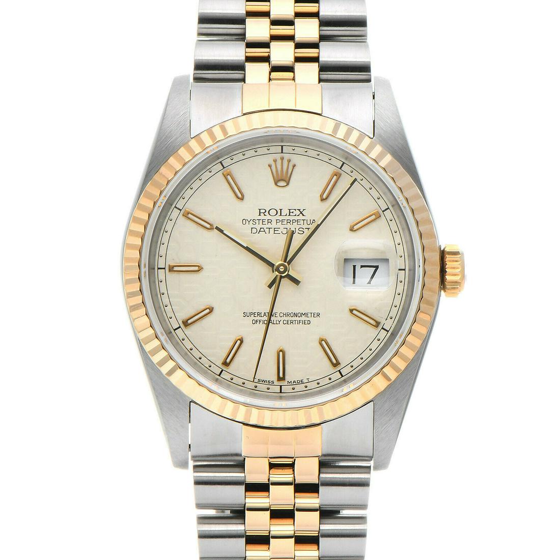 Rolex Datejust 16233 Yellow Gold Stainless Ivory Computer Dial Men's Watch: Rolex Datejust 16233 Yellow Gold Stainless Ivory Computer Dial Men's Watch Brand: Rolex Type: Wristwatch Pre-Owned The BIDHAUS Guarantee: All items in this auction are guaranteed authentic and come wi