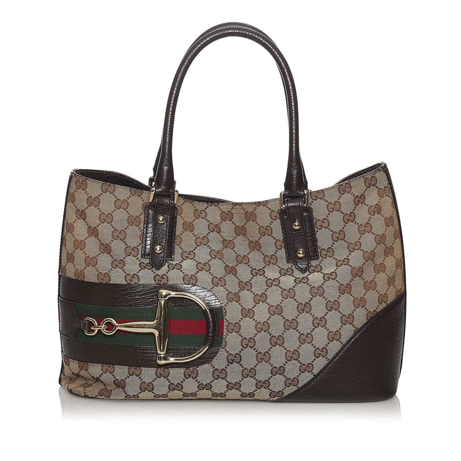 Gucci GG Canvas Hasler Tote Bag: Gucci GG Canvas Hasler Tote Bag The Hasler tote bag features a canvas body with a horsebit detail rolled leather handles an open top with magnetic snap closure and an interior zip pocket. Brand: Gucci