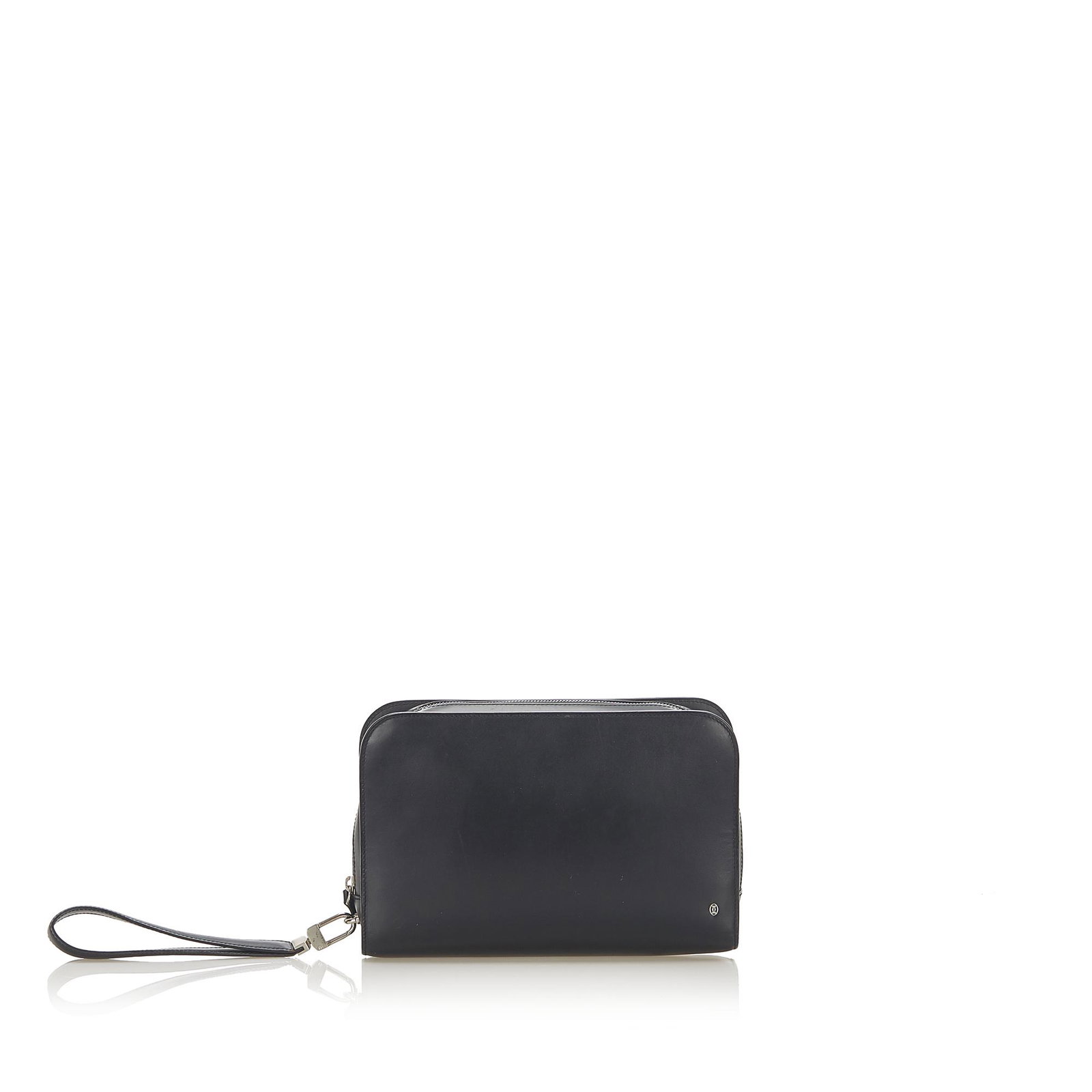 Cartier Leather Clutch: Cartier Leather Clutch This clutch bag. features a leather body a top zip closure and an interior zip pocket. Brand: Cartier Model: Leather Clutch Origin: France Category: Bags Color: Black Style: Oth