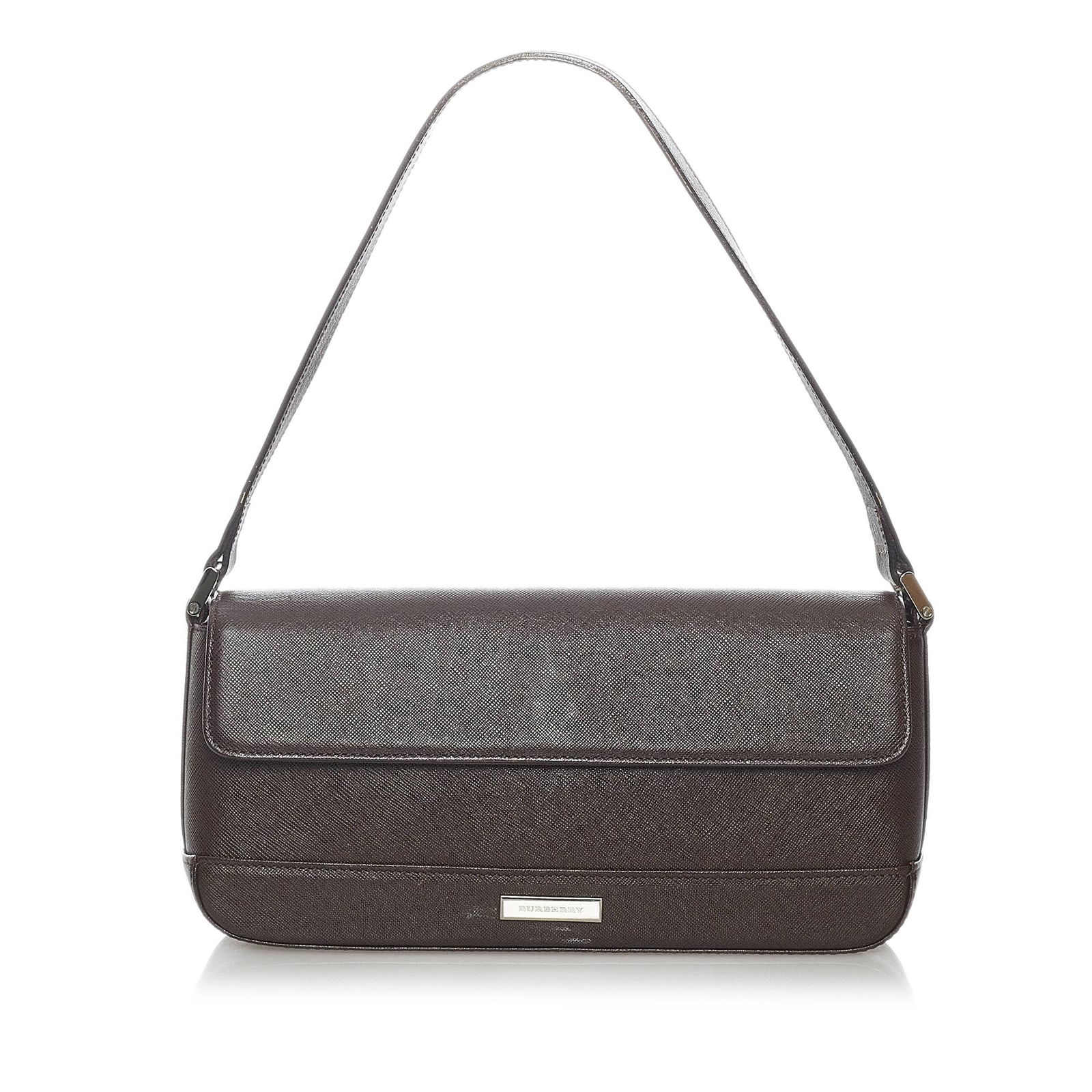 Burberry Leather Baguette: Burberry Leather Baguette This baguette features a leather body flat strap front flap with magnetic closure exterior slip pocket and interior zip and slip pockets. Brand: Burberry Model: Leather Bague