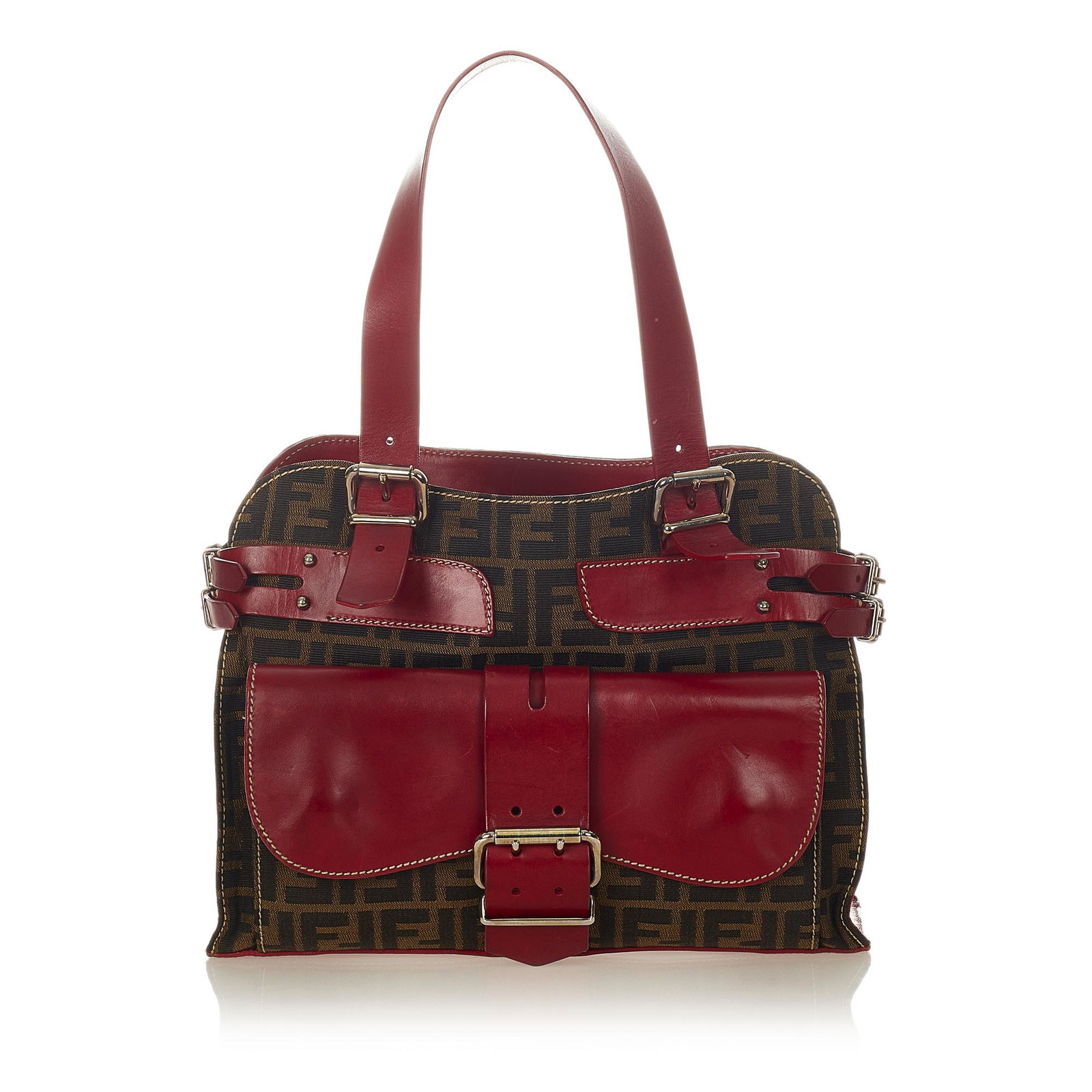 Fendi Zucca Canvas Shoulder Bag: Fendi Zucca Canvas Shoulder Bag This shoulder bag features a canvas body with leather trim and side belt details an exterior flap pocket with buckle closure flat leather straps a top zip closure and i