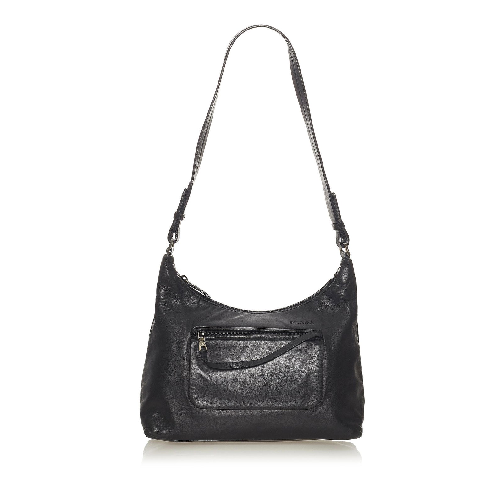 Prada Leather Shoulder Bag: Prada Leather Shoulder Bag This shoulder bag features a leather body exterior zip pocket a flat leather strap a top zip closure and an interior slip pocket. Brand: Prada Model: Leather Shoulder Bag Or