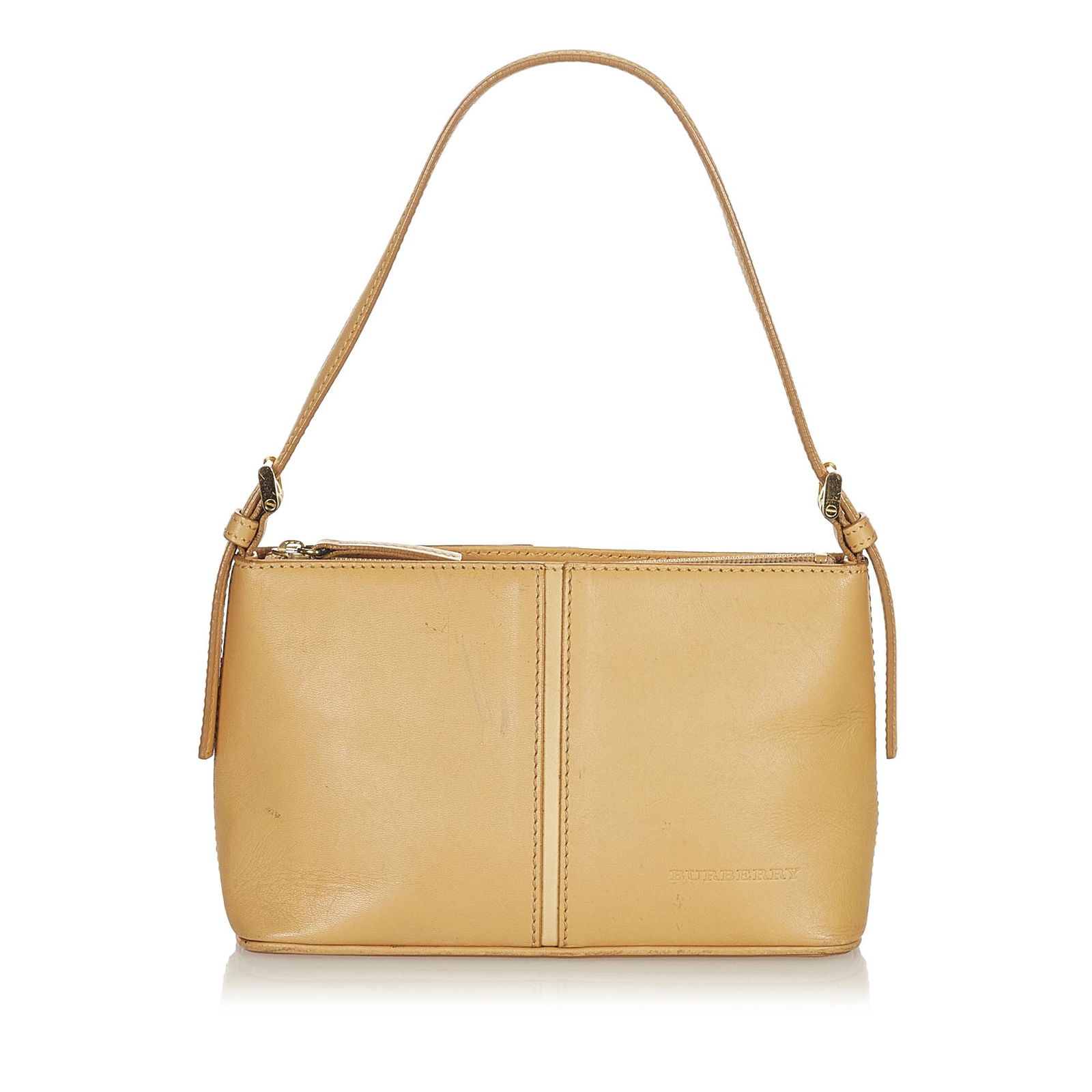 Burberry Leather Shoulder Bag: Burberry Leather Shoulder Bag This shoulder bag features a leather body a flat leather strap a top zip closure and interior zip and slip pockets. Brand: Burberry Model: Leather Shoulder Bag Origin: Un