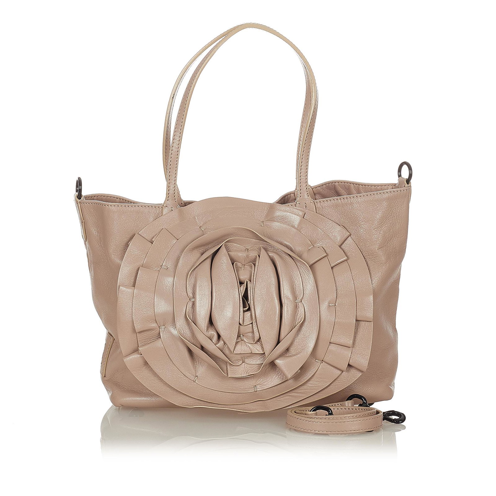 Valentino Petale Leather Shoulder Bag: Valentino Petale Leather Shoulder Bag This shoulder bag features a leather body with leather flower applique flat leather straps a top zip closure and an interior zip pocket. Brand: Valentino Model: P