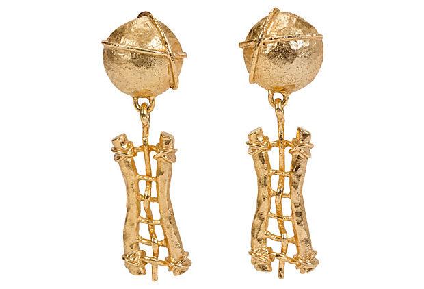 Gold Guy Laroche Hammered Earrings: Gold Guy Laroche Hammered Earrings Condition: Very Good; minimal wear Era: Vintage Dimensions: 3" L x 1" W Materials: rhodium/metal Color: gold Guy Laroche gold-plated hammered drop earrings. Clip bac